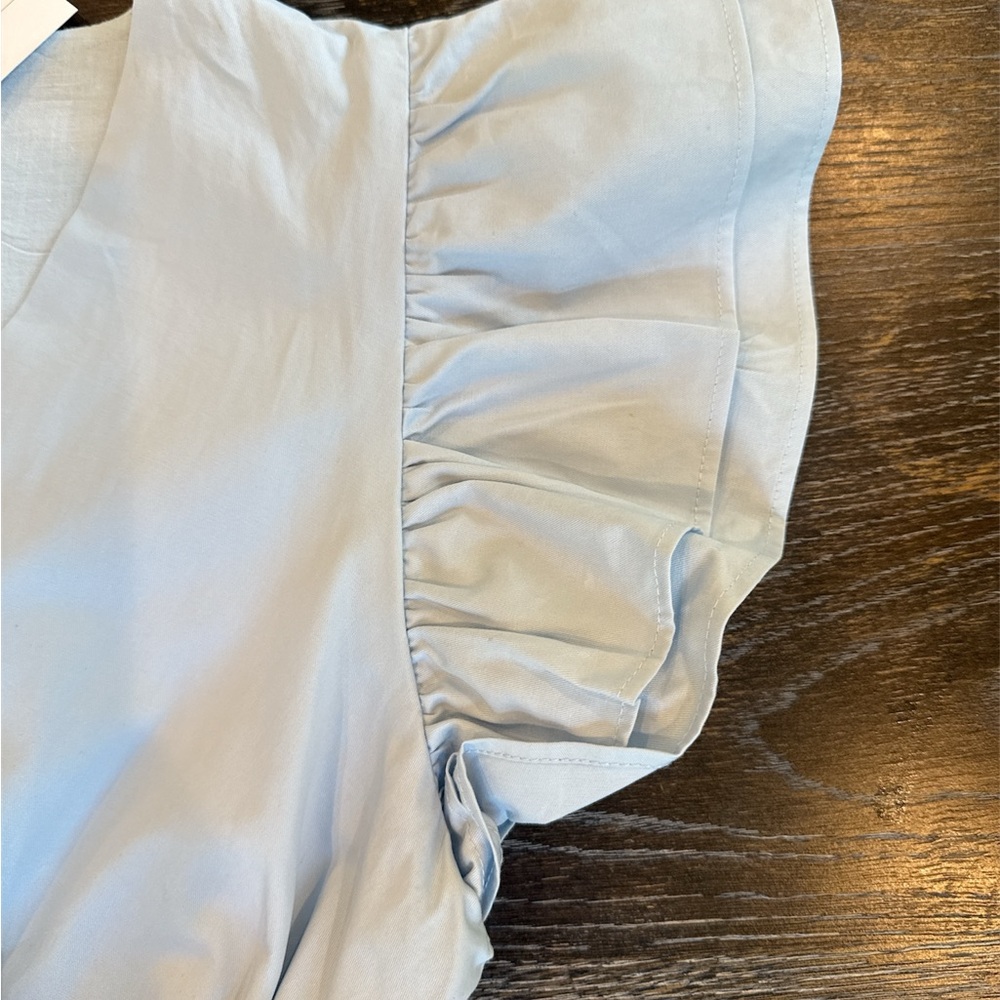 TCEC NWT Women’s Wrap Top Blue Size M Flutter Sleeves Elastic Waist V Neck - Picture 5 of 12